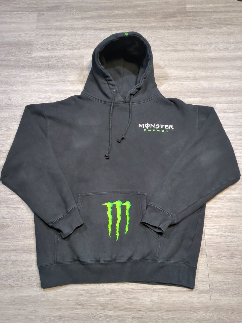 Monster Energy Graphic Pullover Hoodie Size Large Logo Y2K Vintage Black Green